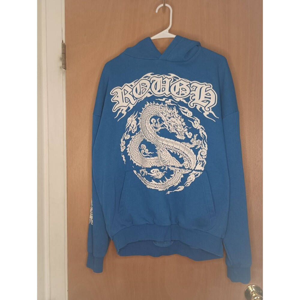 FSBN Men's Blue Dragon Style Pullover Hoodie - Size small